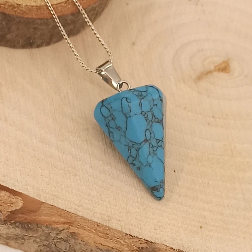 New Unisex Blue Turquoise Pendulum Sterling Silver Healing Crystal Necklace - Picture 5 of 8